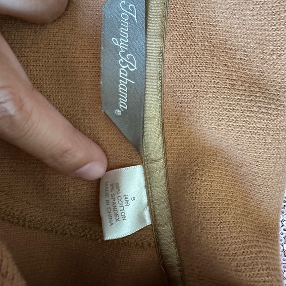 TOMMY BAHAMA Women Sz S Peach Rib Knit Pullover 1/4 Zip Sweater Cotton/Stretch - Picture 6 of 8